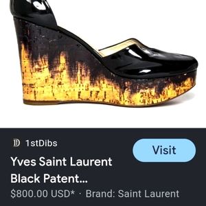 Saint Laurent black patient leather stilletto cork wedge